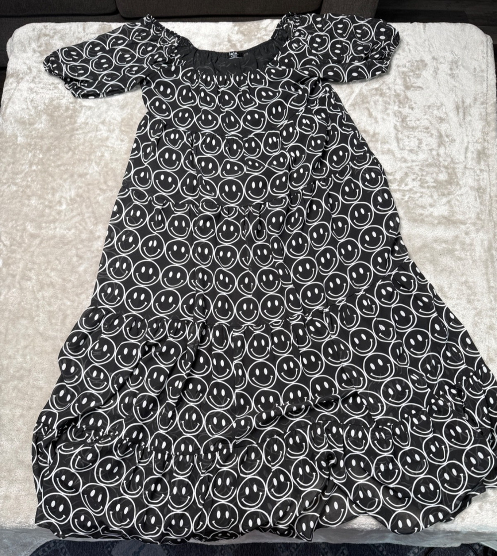 Dressed in LaLa Smiley Black White Maxi Dress Womens Size M NWOT